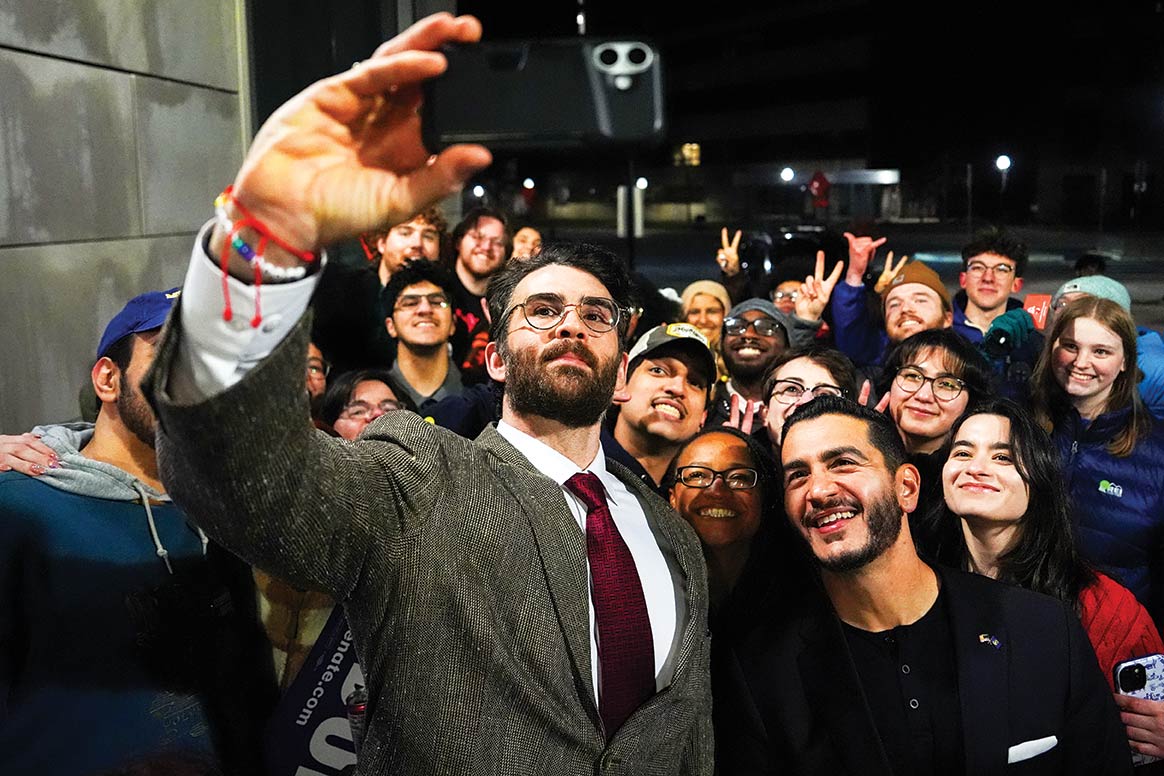 Hasan Piker (left) snaps a selfie with Michigan Democratic Senate candidate Abdul El-Sayed.