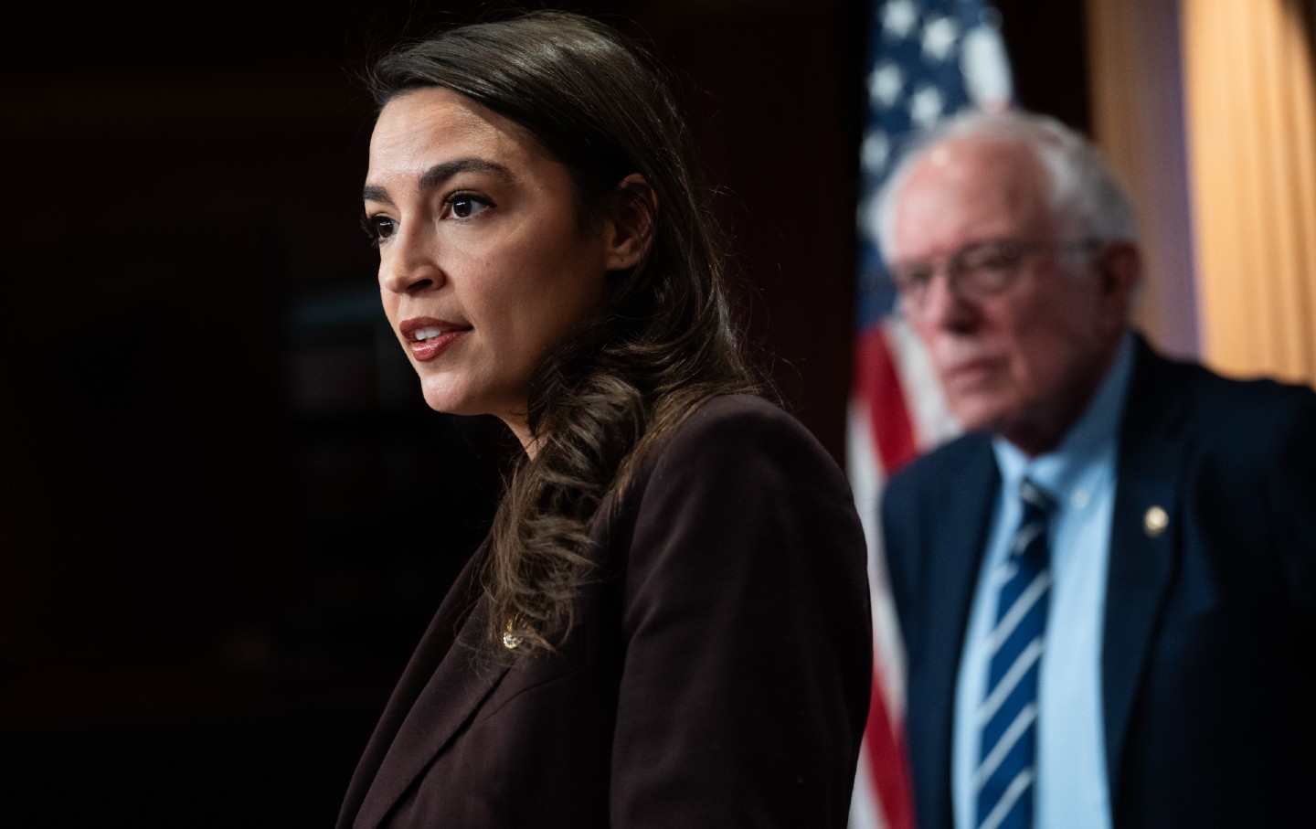Alexandria Ocasio-Cortez announcing the Artificial Intelligence Data Center Moratorium Act on Wednesday, March 25, 2026.