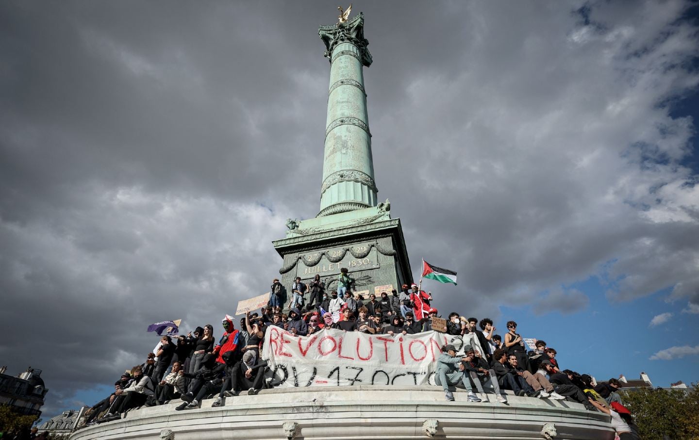 Student protesters in Bastille Square, Paris, France, on October 8, 2026. More recently, France’s government has banned protest in Bastille Square, prompting hundreds of thousands to congregate instead on the outskirts of the city.