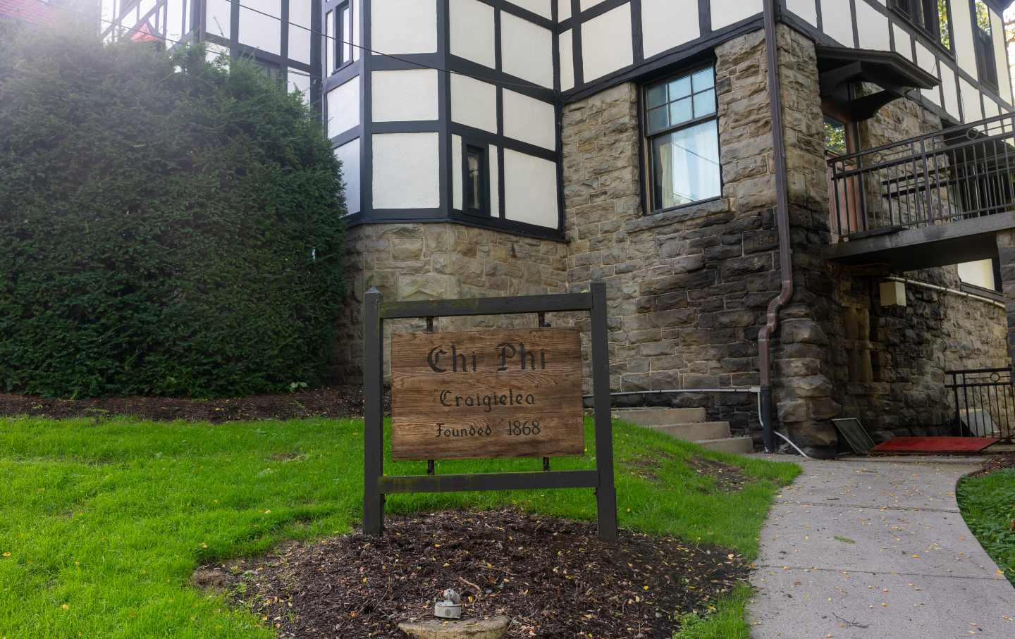 The fraternity house at the center of a rape allegation stands on the campus of Cornell University on September 30, 2026, in Ithaca, New York.