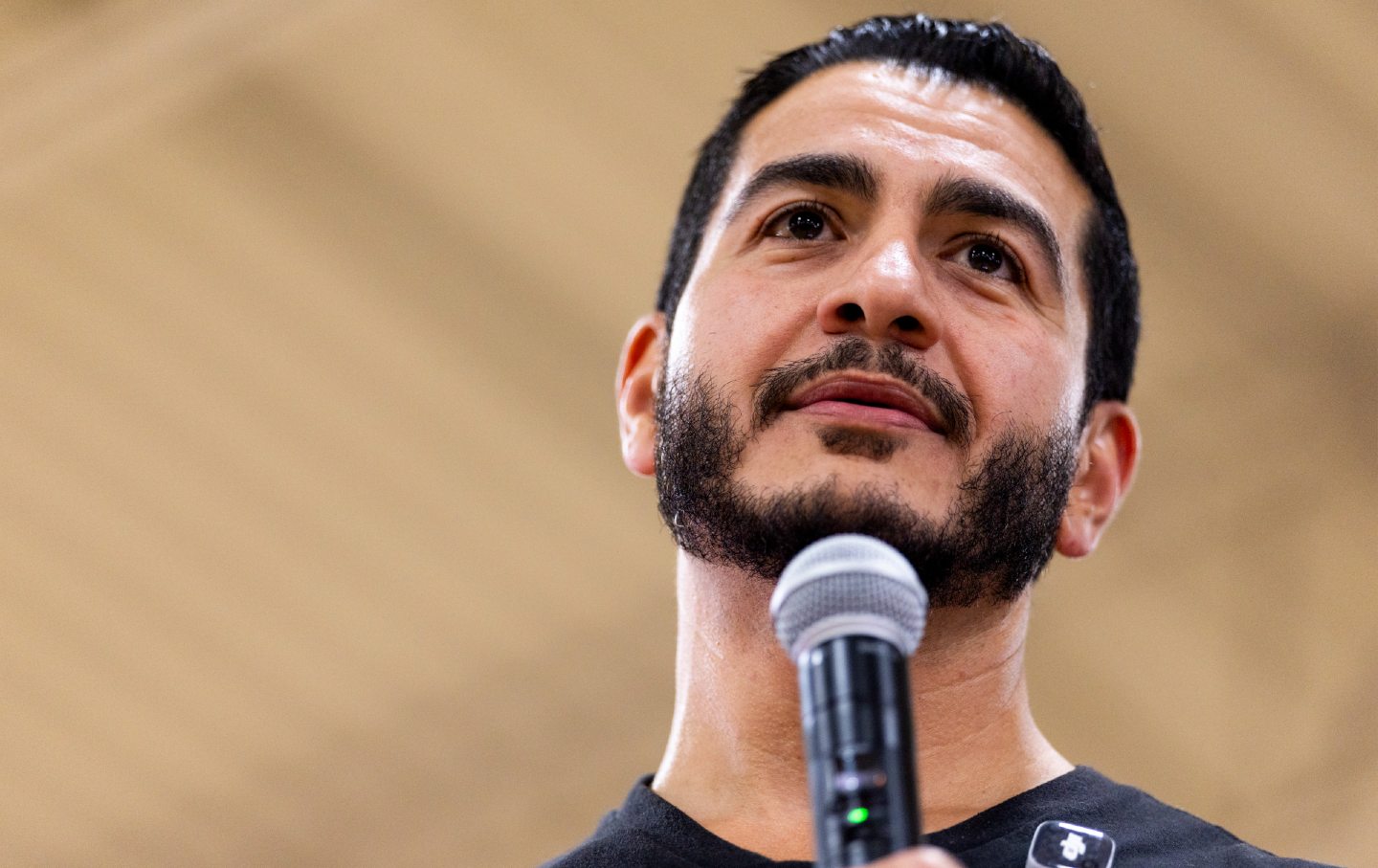 Michigan Senate candidate Abdul El-Sayed answers questions at a town hall event in Waterford, Michigan, on September 3, 2026.