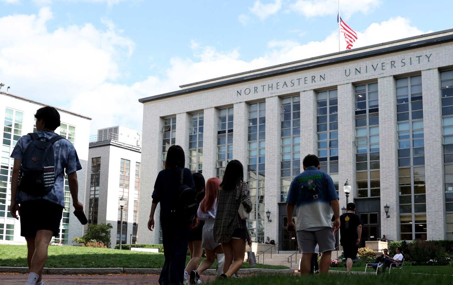 Students walk around Northeastern’s campus.