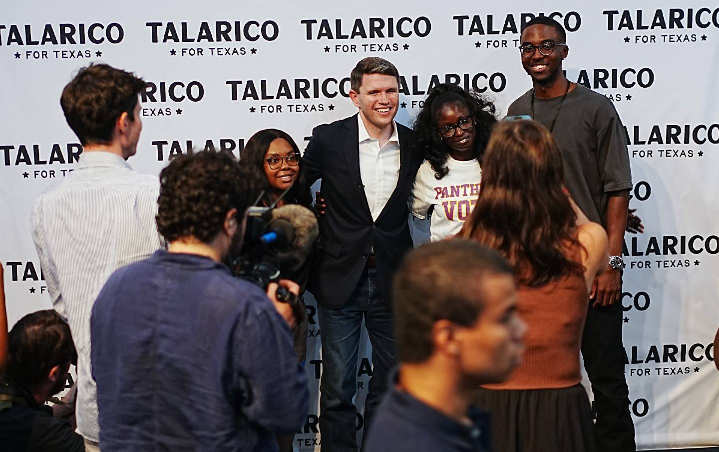 US Senate candidate James Talarico poses for photos after speaking at Wheeler Avenue Baptist Church in Houston, Texas, on Sunday, September 13, 2026.